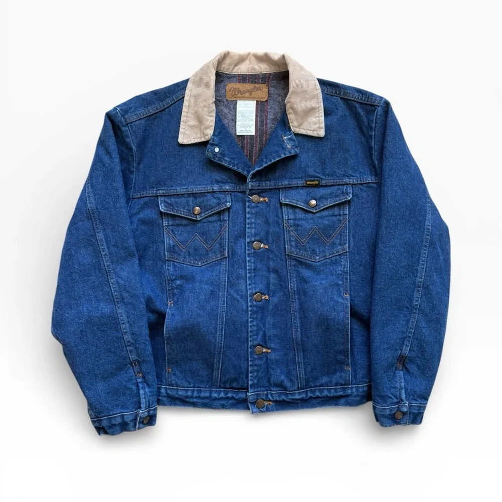 Wrangler Blanket Lined Corduroy Collar Denim Jacket Size 48 / XL - Picture 1 of 8